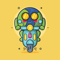 cool earth character mascot riding scooter motorcycle isolated cartoon in flat style design