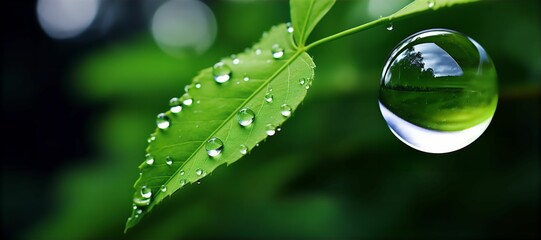 water drops on green leaf. Generative AI