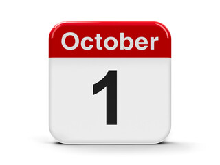 Calendar web button - The First of October - International Day of Older Persons, International Music Day, World Vegetarian Day, Independence Day in Cyprus and Nigeria, National Day in China, three-dim
