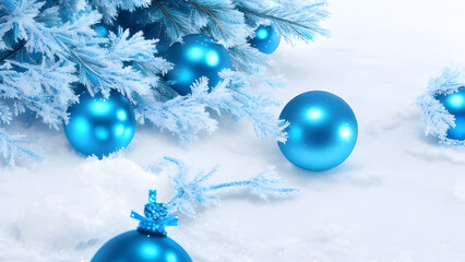 Fototapeta na wymiar クリスマス背景、雪とクリスマスボール｜Christmas background, snow and christmas balls, Generative AI