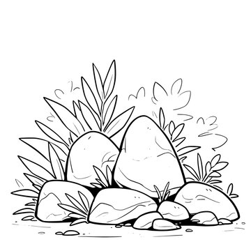 black and white rocks and plants clip art preview