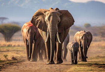 Fototapeta na wymiar Herd of elephants in Amboseli National Park Kenya