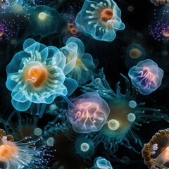 Seamless pattern texture Underwater world with jellyfish. AI Generation 