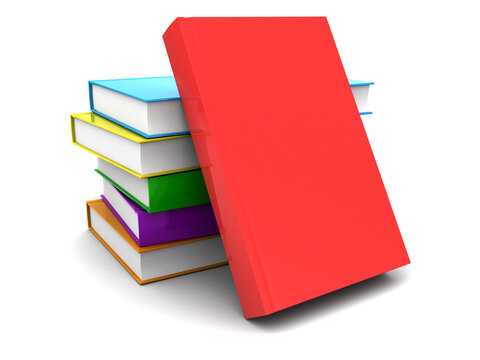 3d illustration of colorful books stack, over white background