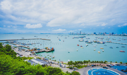 Pattaya city high angle view overlooking the sea sky and pattaya city