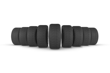 Tires in perspective on white background - 3D render