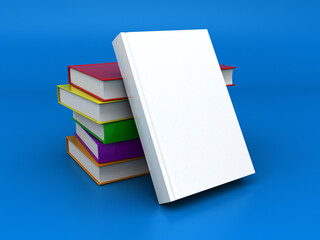 3d illustration of books stack over blue background