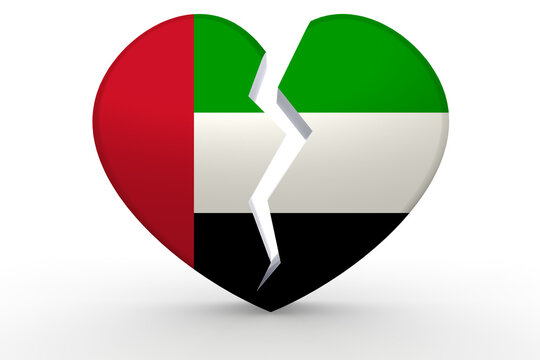 Broken white heart shape with UAE flag, 3D rendering