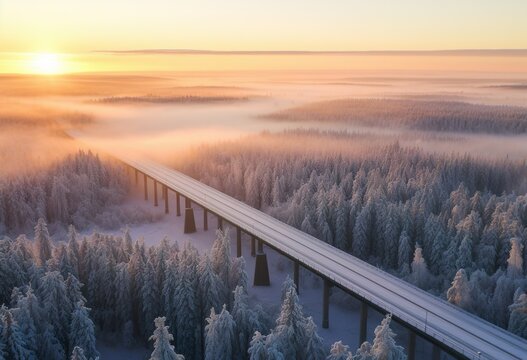 Aurora borealis over a bridge in winter, Finnish Lapland © Jodie