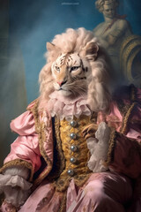 Portrait of anthropomorphic tiger in vintage clothes