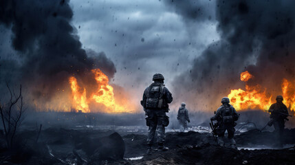 War concept.  A person looks at the destruction after the explosion
