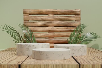 3d background, Podium with natural ornament and color. Stage showcase on pedestal display studio.