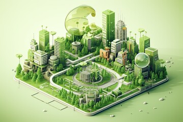 city of trees and buildings, in the style of emerald and beige, graphic design poster art