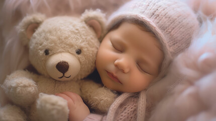Newborn on soft pastel background. 