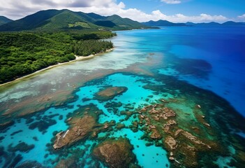 Fototapeta na wymiar Drone View Over Coral Reef in Seychelles