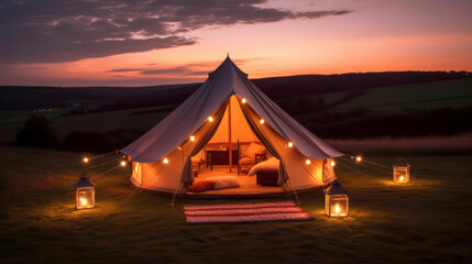 Fototapeta na wymiar Luxury glamorous camping. 