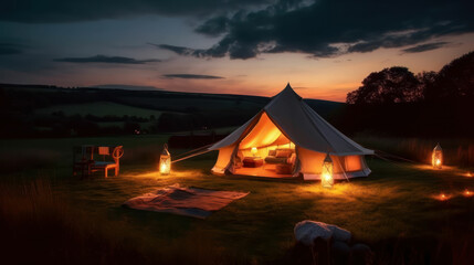 Fototapeta na wymiar Luxury glamorous camping. 