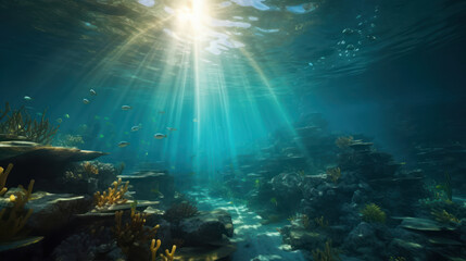 Obraz premium Sun light rays under water.