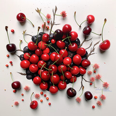 Obraz na płótnie Canvas Fresh red cherries fruit photo on white background
