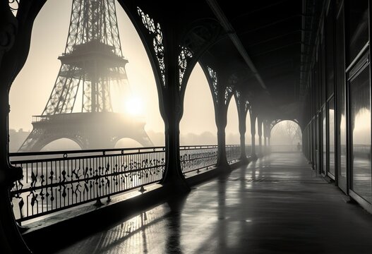 Pont de Bir-Hakeim and Eiffel Tower at sunrise