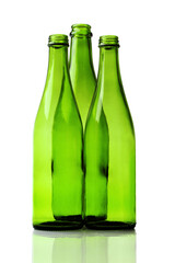 Empty Beer Bottles on White Background