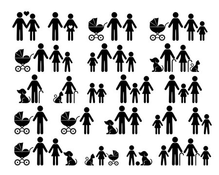 Black vector family pictograms web icon collection isolated