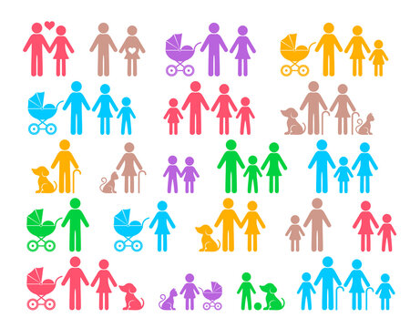 Colorful vector family pictograms web icon collection isolated