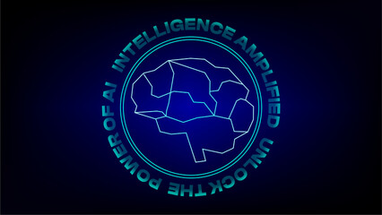 Futuristic Rendered Lines Artificial Intelligence with Slogan Circle Template, Blue Color