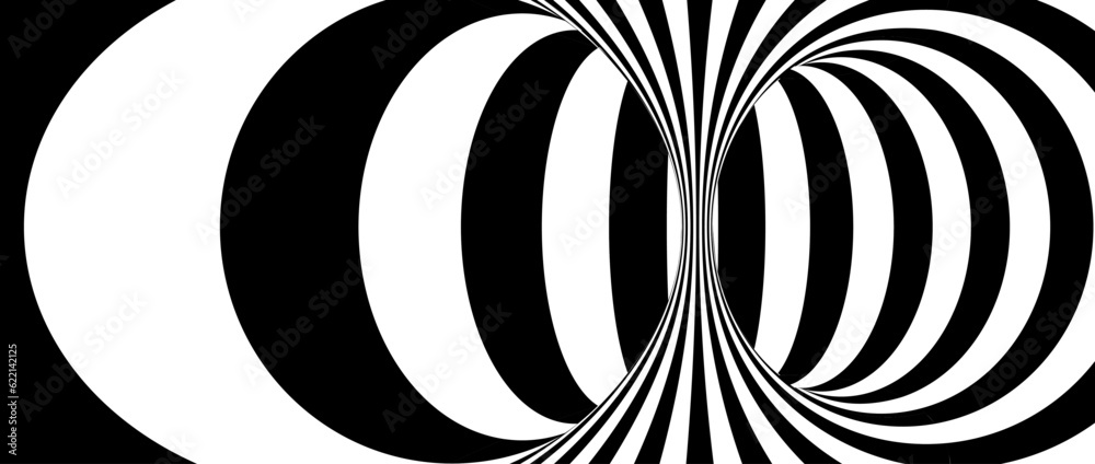 Aufkleber abstract hypnotic distorted lines background. black and white optical illusion tunnel wallpaper. psy