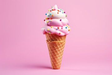 colorful ice cream cone on pink background