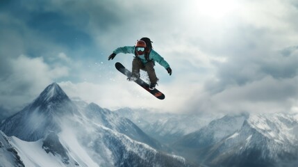 Naklejka na ściany i meble snowboarding athlete training generative ai