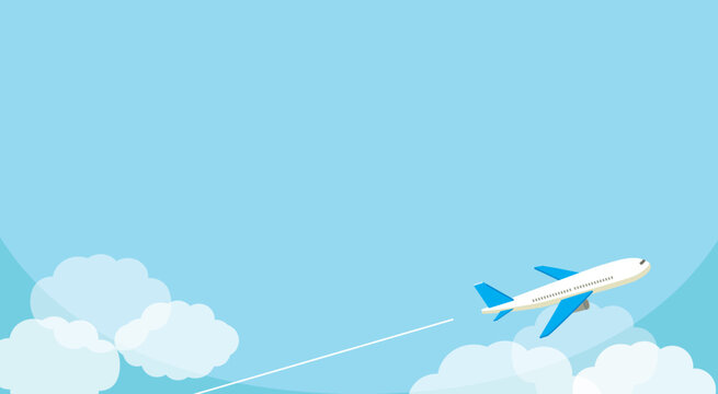 飛行機と雲と青空の背景イラスト　バナー背景・広告背景