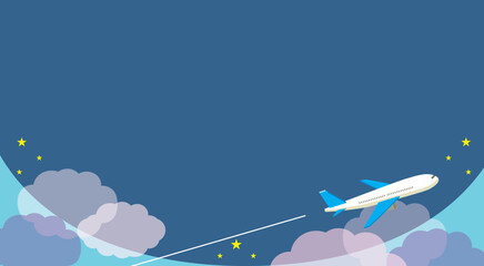 飛行機の夜間飛行　背景イラスト　バナー背景・広告背景