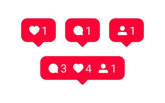 Social media notification icons in speech bubble. instagram icons, like, comment, follower, icon - instagram counter notifications. social network post reactions collection set. vector illustration