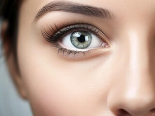 Obraz premium Eye and face fragment of a beautiful young woman, close-up. Generative AI