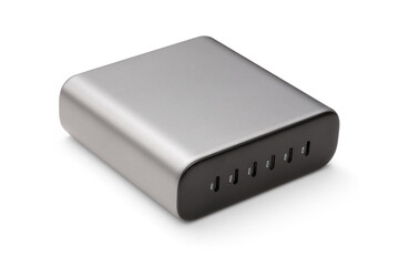 GaN USB-C Cellphone Charger, Charging Power Brick Bank Hub 200W Isolated with transparent Shadow