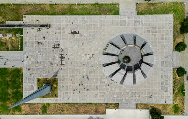 Drone high resolution panorama image of the very respected and important Tsitsernakaberd Armenian Genocide Memorial Complex
