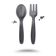 3D Illustration of Fork and Spoon Icon with transparent background