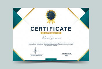 green and gold geometric effect achievement certificate