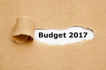 Text Budget 2017 appearing behind ripped brown paper.