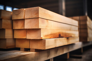 Wooden planks at sawmill warehouse, Generative AI