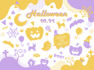 てがきで可愛いハロウィーンのイラスト素材セット