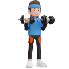 3D Sportsman Character Performing Dumbbell Reverse Curl