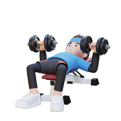 Fototapeta na wymiar 3D Sportsman Character Sculpting Muscular Physique with Dumbbell Bench Press