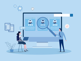 Business team research people Profile for job hiring and online interview with video conference meeting concept.flat vector illustration.