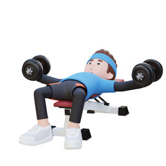 3D Sportsman Character Sculpting Muscular Chest with Dumbbell Bench Chest Fly