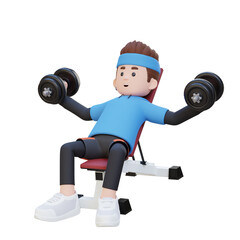 3D Sportsman Character Sculpting Muscular Chest with Incline Bench Dumbbell Chest Fly