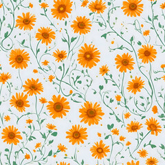 vintage yellow plant and flower pattern, generative ai