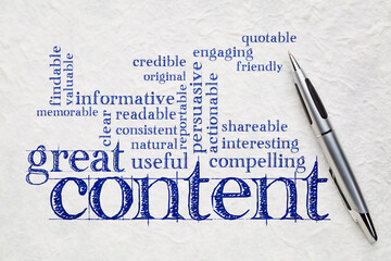 great content writing word cloud on a white lokta paper -  business writing and content marketing...