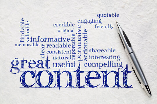 great content writing word cloud on a white lokta paper -  business writing and content marketing concept